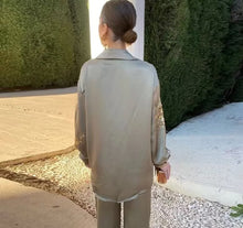 Load image into Gallery viewer, Spring Women Clothing Heavy Embroidery Sequ Shirt Straight Leg Pants