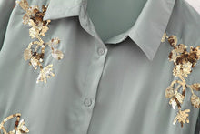 Load image into Gallery viewer, Spring Women Clothing Heavy Embroidery Sequ Shirt Straight Leg Pants