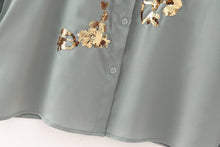 Load image into Gallery viewer, Spring Women Clothing Heavy Embroidery Sequ Shirt Straight Leg Pants