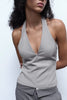 Summer French Minority Stitching Contrast Color Halter Sleeveless Backless Top Women
