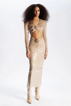 Load image into Gallery viewer, Apricot Long Sleeve Three Dimensional Floral Beaded Dress