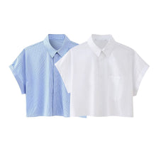 Load image into Gallery viewer, Summer Loose Short Pocket Decorative Poplin Shirt