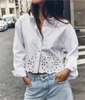 Women Clothing French Hollow Out Cutout Embroidery Short Shirt