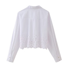 Load image into Gallery viewer, Women Clothing French Hollow Out Cutout Embroidery Short Shirt