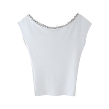 Load image into Gallery viewer, Spring Summer Light Luxury Design Heavy Industry Neckline Beaded Sexy Sleeveless Vest Slim Fit Slimming Top