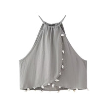 Load image into Gallery viewer, Summer Women Shell Decoration Top Shell Decoration Wide Leg Drawstring Trousers Suit