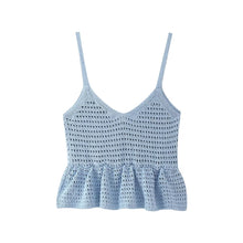 Load image into Gallery viewer, Women Solid Color Loose Casual Spaghetti Straps Knitted Short Top