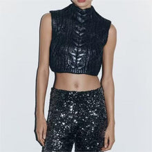 Load image into Gallery viewer, Women Clothing Winter Eight Strand Knitted Metallic Stand Collar Casual Knitted Vest Jacket
