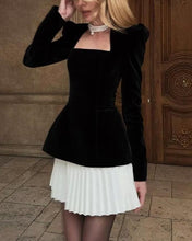 Load image into Gallery viewer, Women Clothing Autumn Winter Lantern Sleeve Square Collar Top Pleated Skirt
