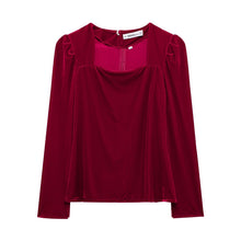 Load image into Gallery viewer, Women Clothing Autumn Winter Lantern Sleeve Square Collar Top Pleated Skirt