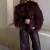 Women Stand Collar Cardigan Fur Effect Knitted Coat