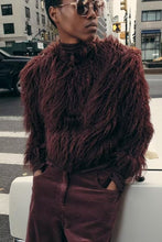 Load image into Gallery viewer, Women Stand Collar Cardigan Fur Effect Knitted Coat