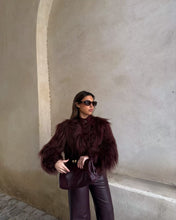 Load image into Gallery viewer, Women Stand Collar Cardigan Fur Effect Knitted Coat