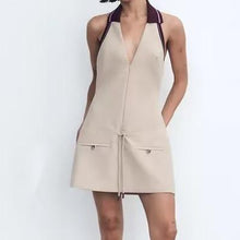 Load image into Gallery viewer, Women Clothing Autumn Design Stitching Bow Hanging Collar Dress