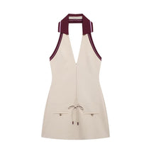 Load image into Gallery viewer, Women Clothing Autumn Design Stitching Bow Hanging Collar Dress