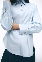 Load image into Gallery viewer, Women Clothing Spring Street Stitching Button Decoration Poplin Shirt