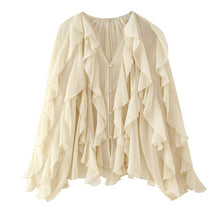 Load image into Gallery viewer, Design V neck Laminated Decoration Shirt Summer Casual Blouse