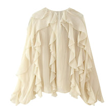 Load image into Gallery viewer, Design V neck Laminated Decoration Shirt Summer Casual Blouse