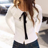 Ruffled Bow Lace up Knitted Cardigan Women Sexy Spring French Lady Temperamental