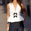 Spring Women Clothing Bowknot Decoration Texture Top