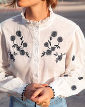 Load image into Gallery viewer, Spring Autumn Embroidery Branch Floral Loose Collared Women Shirt Long Sleeve