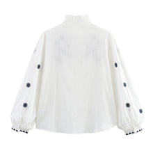 Load image into Gallery viewer, Spring Autumn Embroidery Branch Floral Loose Collared Women Shirt Long Sleeve