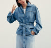 Spring Women Clothing Commuting Lace up Denim Shacket