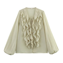 Load image into Gallery viewer, Women Clothing Spring Summer Casual Laminated Decoration Translucent Shirt
