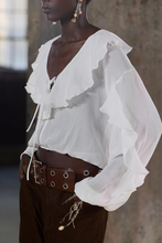 Load image into Gallery viewer, Ruffled Collared Tied Bell Sleeve Doll Shirt for Women