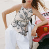 Summer Women Clothing Fashionable Simple Linen Blended Backless Top