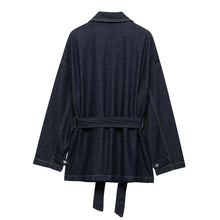 Load image into Gallery viewer, Women Clothing Autumn Polo Collar Belt Tooling Denim Coat
