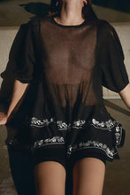 Load image into Gallery viewer, Women Clothing Summer round Neck Embroidered Translucent Long Sleeve Shirt Top Women