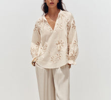 Load image into Gallery viewer, Women Clothing Spring Sweet Floral Embroidered Mini Shirt
