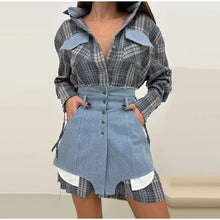 Load image into Gallery viewer, Women Clothing Plaid Shirtdress Two Piece SkirtSets