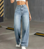 High Waist Straight Jeans Light Color Water Scrubbing All Season Casual Street Clothing Suitable All Seasons