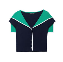 Load image into Gallery viewer, Colorblock Collared Slim Fit Short Knitted Top