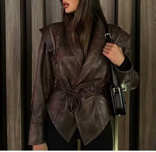 Load image into Gallery viewer, Women Autumn Winter Fashionable Leather Jacket Bomber Jacket Short Coat