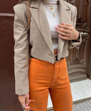 Load image into Gallery viewer, Collared Long Sleeve Short Small Blazer Women Summer One Button Plaid Blazer