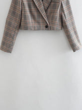 Load image into Gallery viewer, Collared Long Sleeve Short Small Blazer Women Summer One Button Plaid Blazer