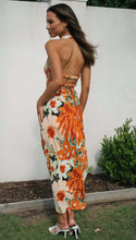 Load image into Gallery viewer, Women V neck Halter Backless High Split Hemline at Hem Maxi Dress