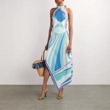 Load image into Gallery viewer, Summer Sexy Positioning Printing Satin Backless Top Irregular Asymmetric Skirt Two Piece Set