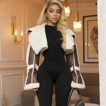 Load image into Gallery viewer, Women Clothing Street Faux Leather Stitching Short Fur Collar Cropped Coat