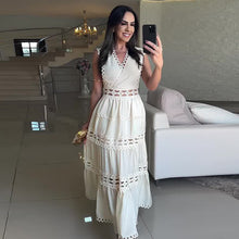 Load image into Gallery viewer, Palace Hollow Cutout out Embroidered V neck Slimming Long Sleeveless Dress