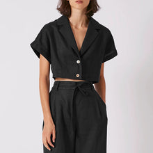 Load image into Gallery viewer, Summer French Cotton Linen Short Collared Shirt