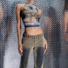Load image into Gallery viewer, Women Clothing Autumn Sexy Cutout Vintage Printed Turtleneck Halter Strap Cropped Tank Top