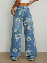 Load image into Gallery viewer, Street Trends Loose Straight Wide Leg Pants Printed Denim Trousers