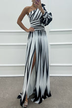 Load image into Gallery viewer, Spring Autumn Printed Diagonal Shoulder Split Dress Casual Loose Party Dress Dress