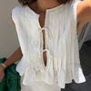 Summer Lace up Cotton Linen Women Shirt