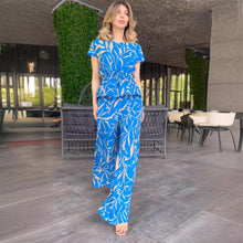 Load image into Gallery viewer, Printed Lace Up Waist Top High Waist Wide Leg Pants Two Piece Set