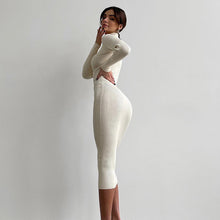 Load image into Gallery viewer, High Collar Mid Length Sunken Stripe Knitted Dress